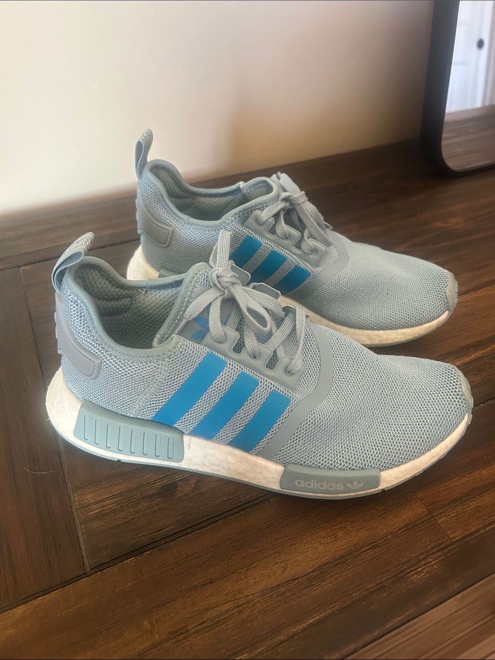 adidas Light Blue Mesh Sneakers with Bright Blue Stripes